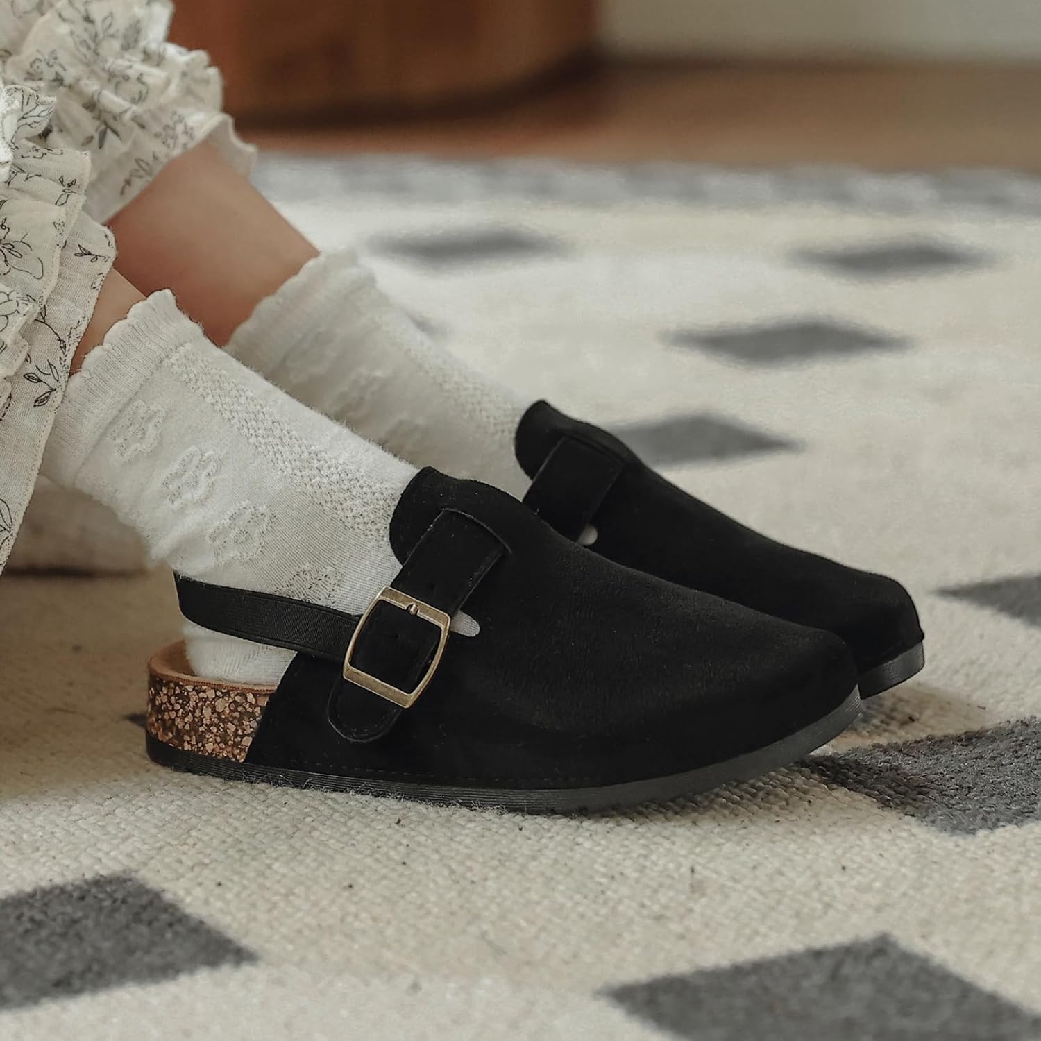 XTJSCBDSH Kids Suede Clogs for Boys and Girls Toddler Cork Footbed Sandals Mules, Potato Shoes with Adjustable Buckle, Slip-on Slippers Indoor Outdoor - Image 3