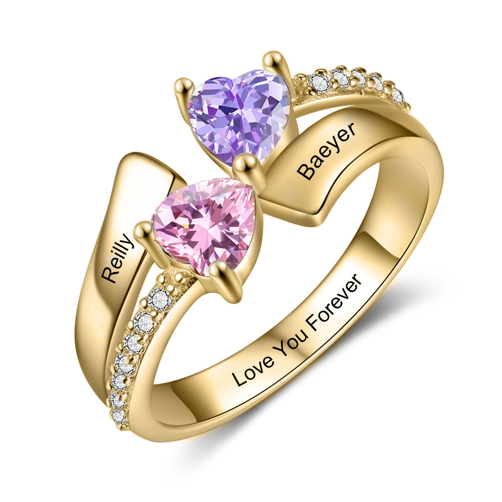 Mothers Day Gifts 10K 14K 18K Solid Gold Customized Mom Ring 2-4 Birthstones Personalized Family Names Ring Jewelry Gifts for Mothers Wife Mom