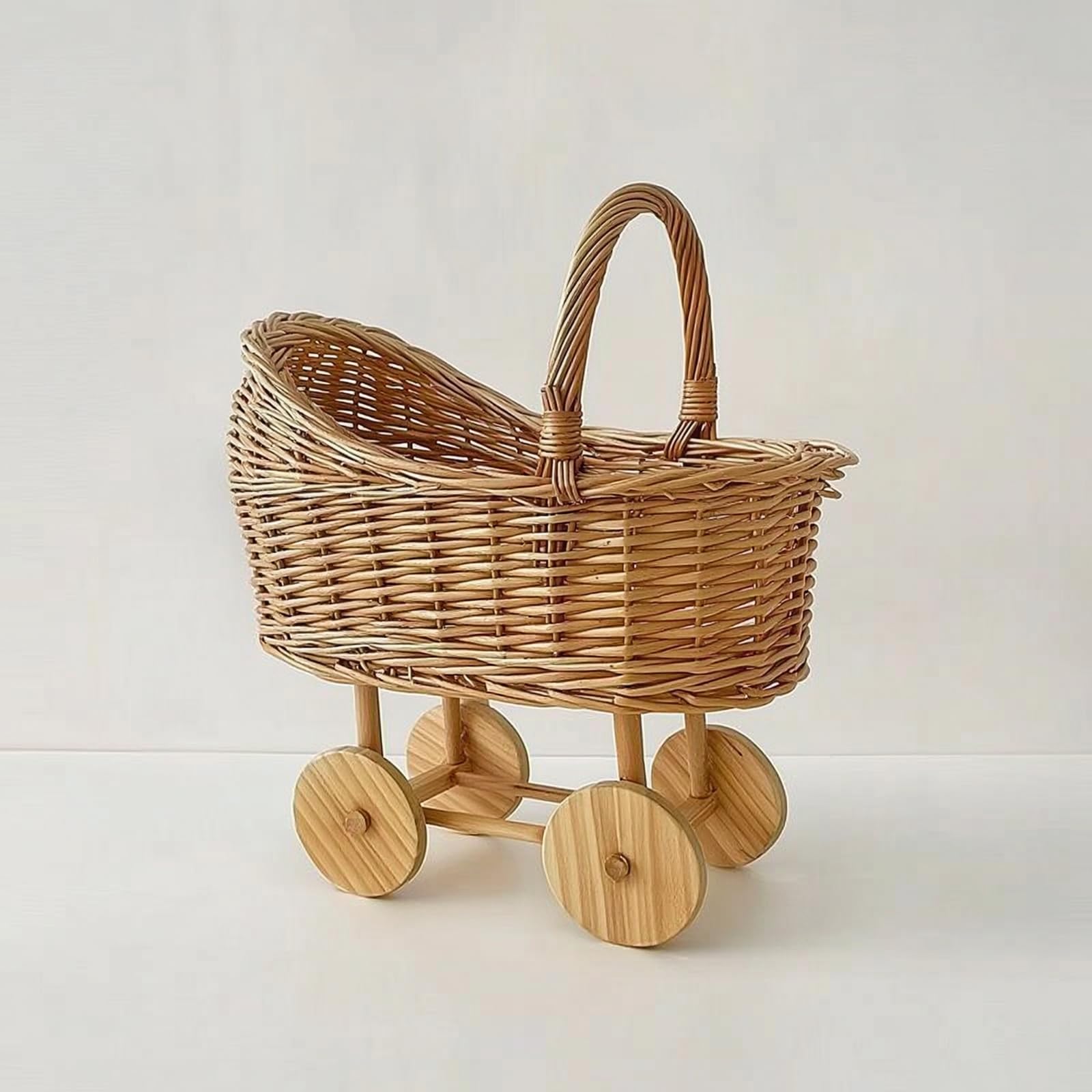 Infant Basket Cart Carrello Cestino Carrozzina con Manico Curvo Ruote Rotonde E Look per Neonati E Adatto a Cameretta Servizi Fotografici Decorazione Domestica, Grande