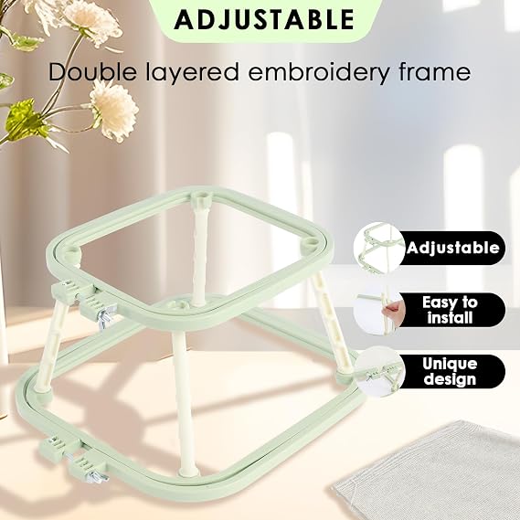 Adjustable Embroidery Frame Rectangle Cross Stitch Frame Lap Stand 2 Layer Needlework Lap Stand Cross Stitch Hoop Tool Clip Frame Embroidery Tapestry Scroll Holder for Sewing DIY Art Craft