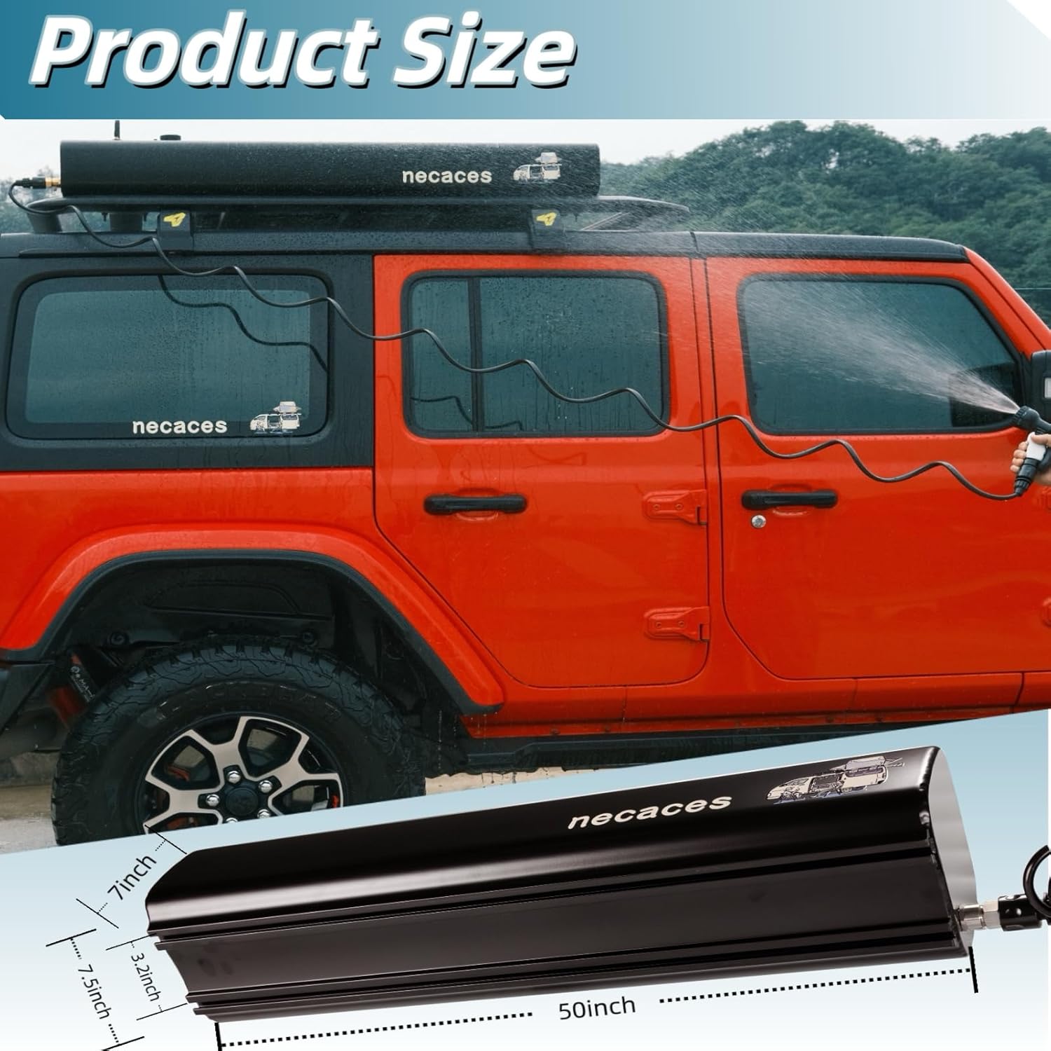 4.5-9 Gallon Pressurized Water Tank,Portable Aluminum Camping Shower Water Storage with Spray Hose for Overland Off-Road Vehicles, Pick-up Trucks,Outdoor Activities Water Supply.