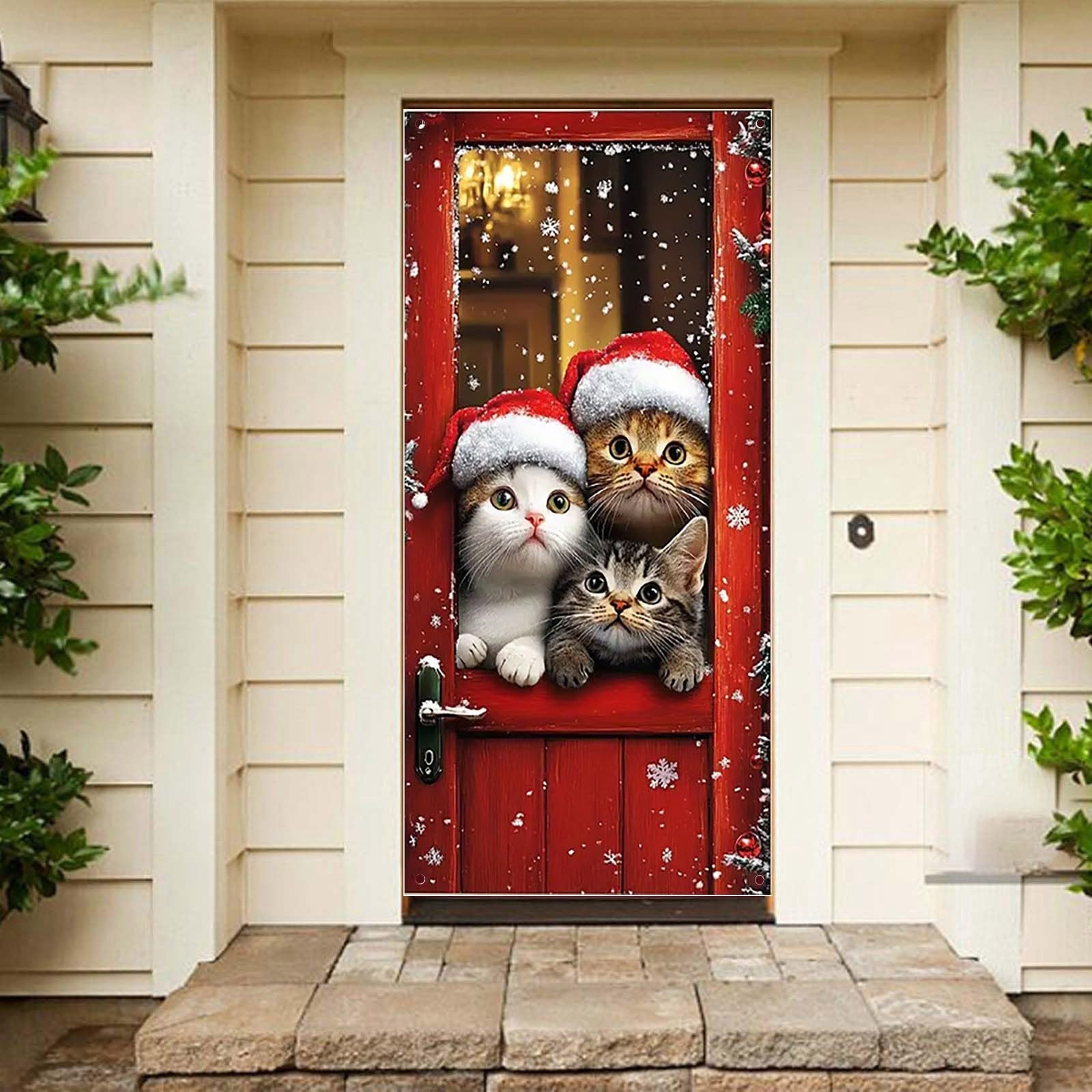 Housse De Porte De Noël Vintage - Décoration De Porte De Noël - Couverture De Porte D'entrée De Noël Vintage - Couverture De Porte De Père Noël à Suspendre - Bannière De Noël Pour Les Vacances D'hiver