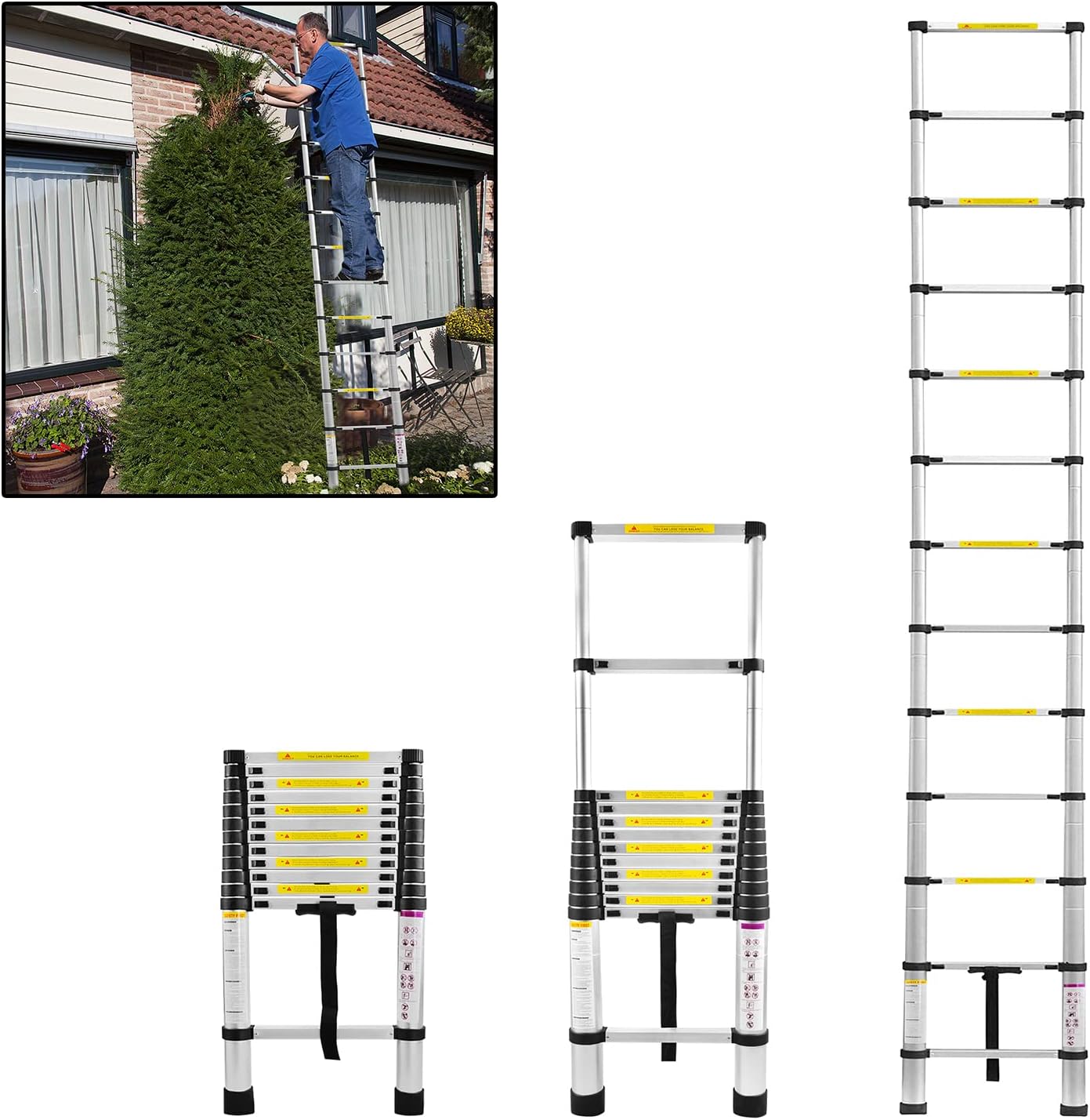 Lars360 Échelle télescopique multifonction, extensible, échelle simple, en aluminium de qualité supérieure — vue 2
