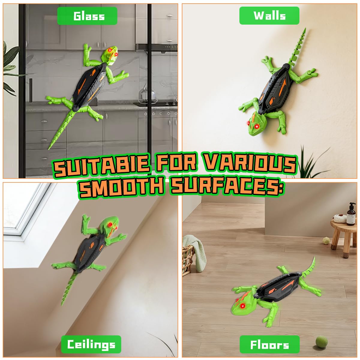Gecko Radiocommandé, Rechargeable Lézard Télécommandé, Lezard Qui Gimpe au Mur avec Yeux LED, Jouet Lézard Robot pour Garçons 3 4 5 6 7 8 9 10 Ans, Cadeau Anniversaire Noël pour Garçon Fille