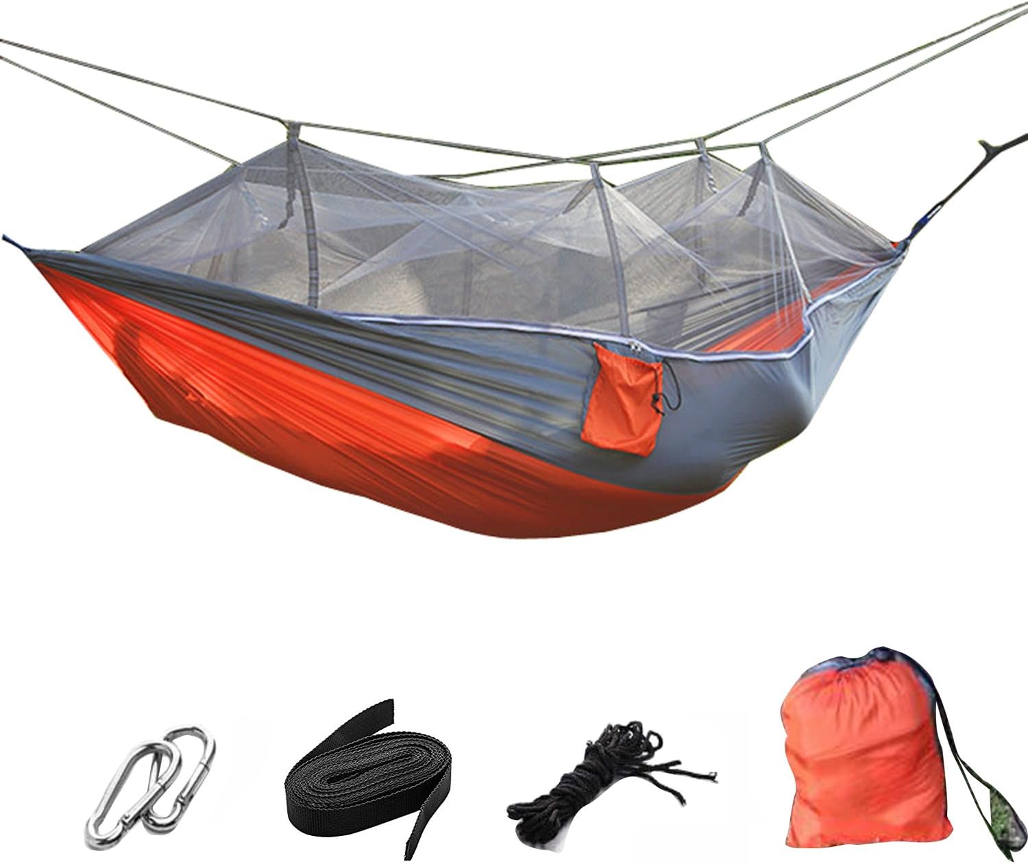 Portable Foldable Double Camping Hammock Mosquito Net Tree Hammocks Tent Travel Hanging Bed,Premium Quality Lightweight 210T Nylon,Capacity up to 441 lbs,with Strong Tree Straps,Hooks,Storage Bag