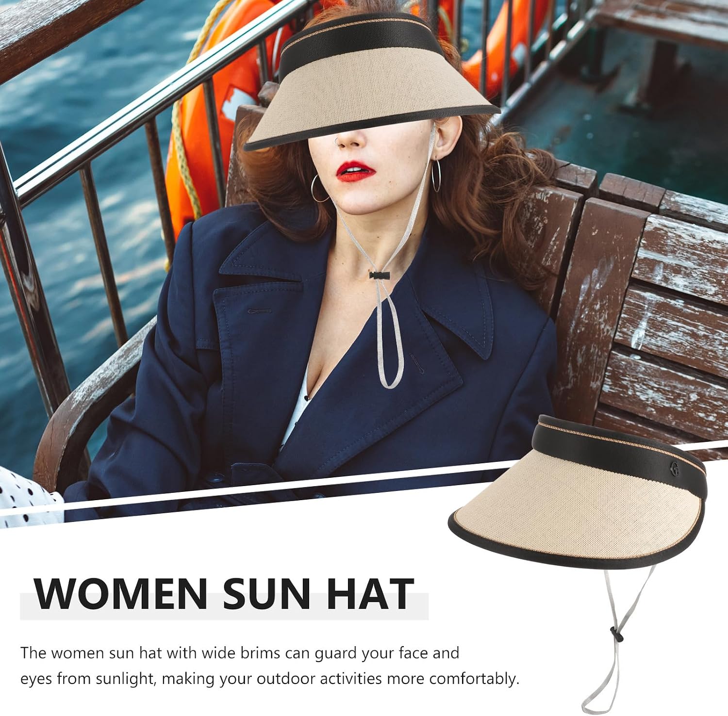 Folding Wide Brim Summer Beach Hat for Women, UV Protection Straw Sun Visor, Packable Outdoor Sunshade Cap for Travel and Beach Multi