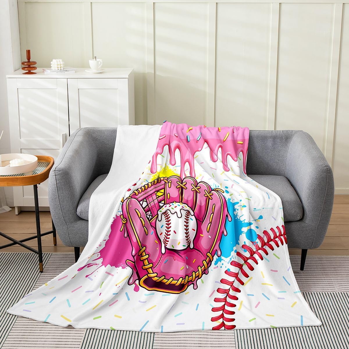 jejeloiu Baseball Flannel Blanket Plush Fuzzy Girls Ice Cream Drip Fleece Throw Blanket for Boys Girls Baseball Gaming Plush Lightweight Sofa Throw Baby 30"x40" for Bed Couch Chair Living Room