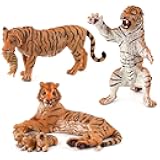 3 Piece Animal Tiger Figurine Tiger King Family Action Figure Set PVC Model Educational Toys,Cake Topper, Party Favor Supplies