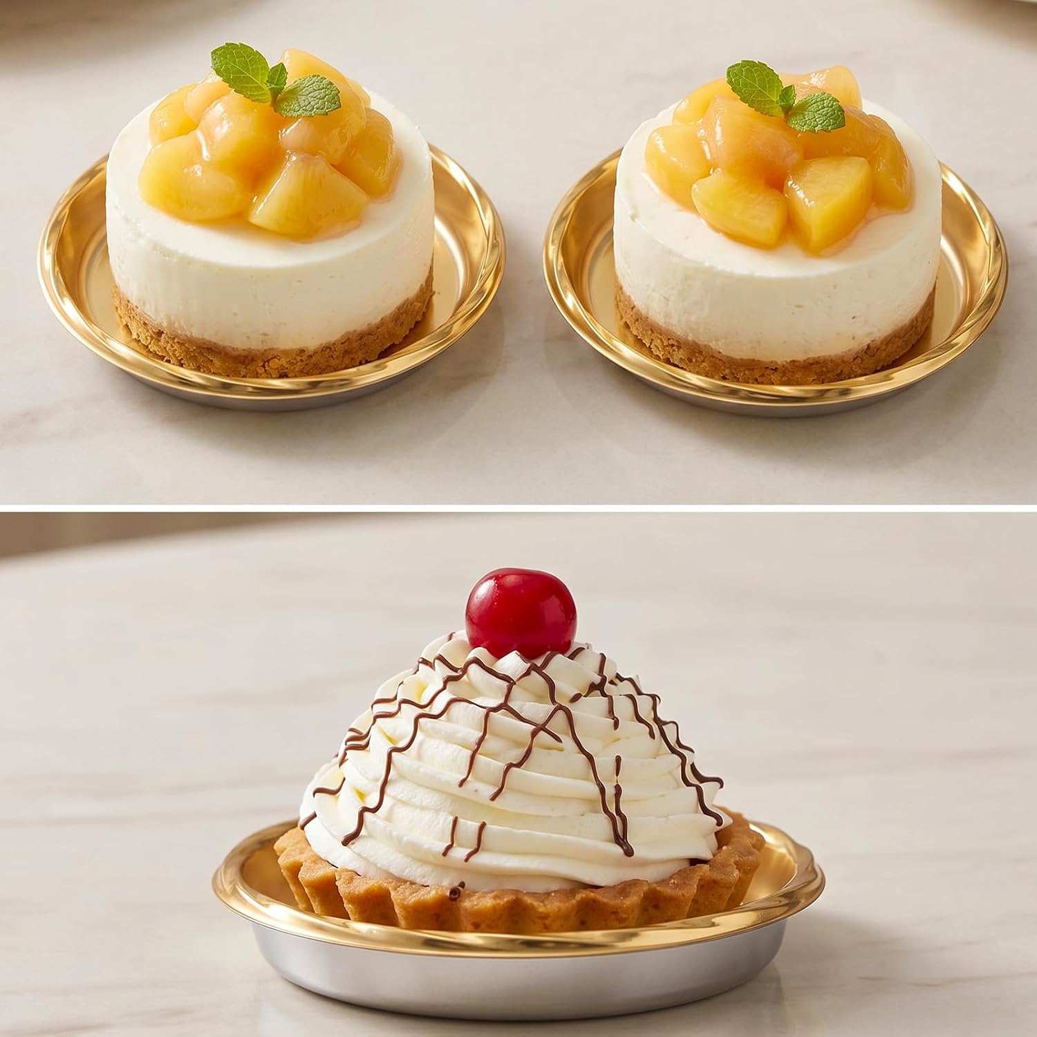 100pcs Mini Dessert Plates 3.5 Inch Round Gold Plastic Cake Stand
