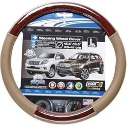 Funda De Silicona Para Volante SUMEX Funda de Volante Transpirable de Caucho con Acabado de Polipiel, con Efecto Madera y Piel Beige, L (Universal para Volantes 39-41cm diametro)