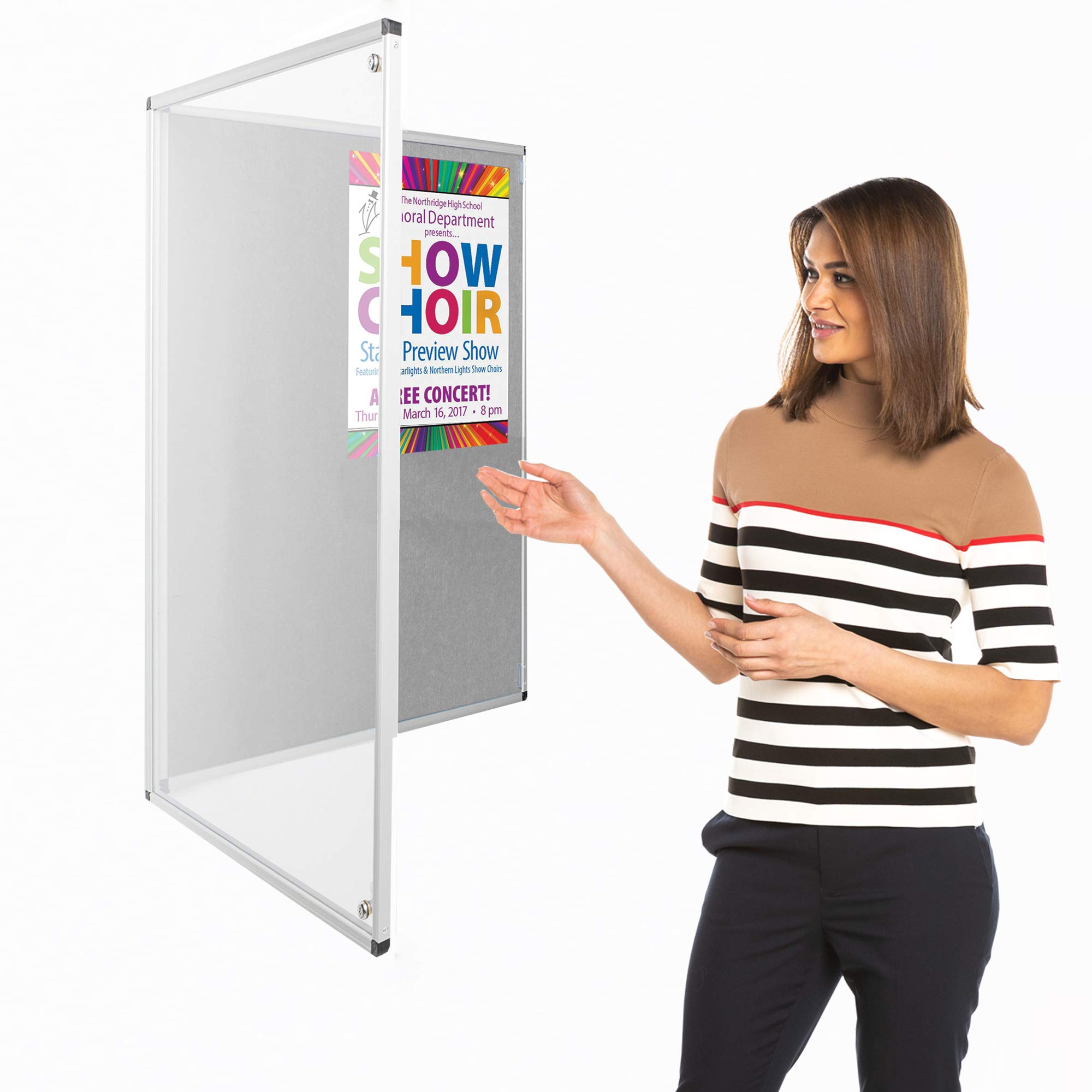 Wonderwall Tamperproof Lockable Notice Board, Light Grey, 90 x 60 cm, Fire Retardant Pin Board - Choice of 11 Colours - Ideal for Offices, Schools & Public Areas