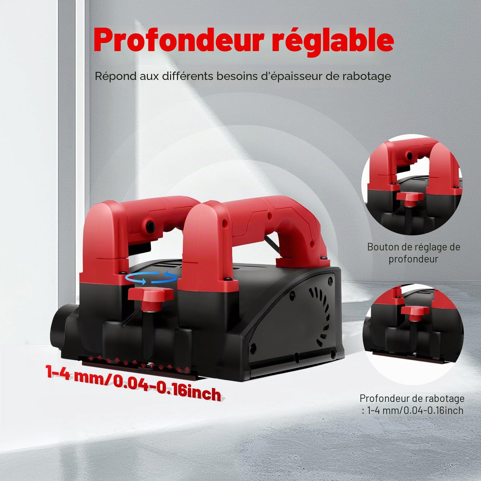 Raboteuse éLectrique, 1200W Raboteuse Murale éLectrique 4000 Rpm Les Murs Machine De Découpe, Tenue à La Main Machine à Mastic Pour Murs, Plafonds, Planchers