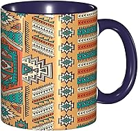Vista 11 de Taza de té grande, taza única tribal, patrón de tribu secreta azteca india, bohemio, 11 onzas, regalos personalizados, naranja y verde azulado