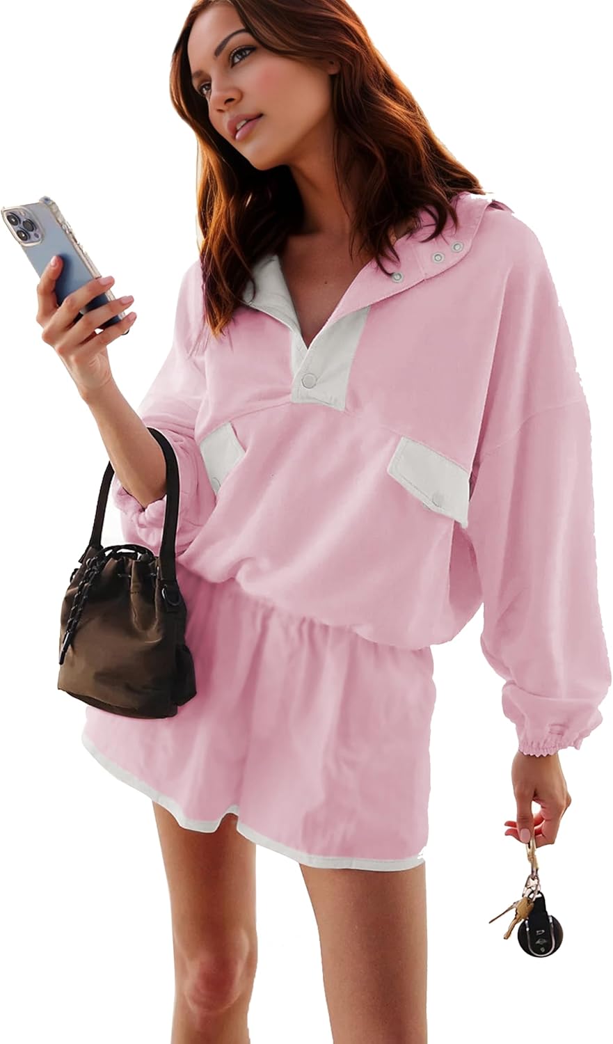 Seetaa Women's Two Piece Short Sets Summer Lounge Sweatsuits Long Sleeve Outfits Travel Tracksuit with Pocket