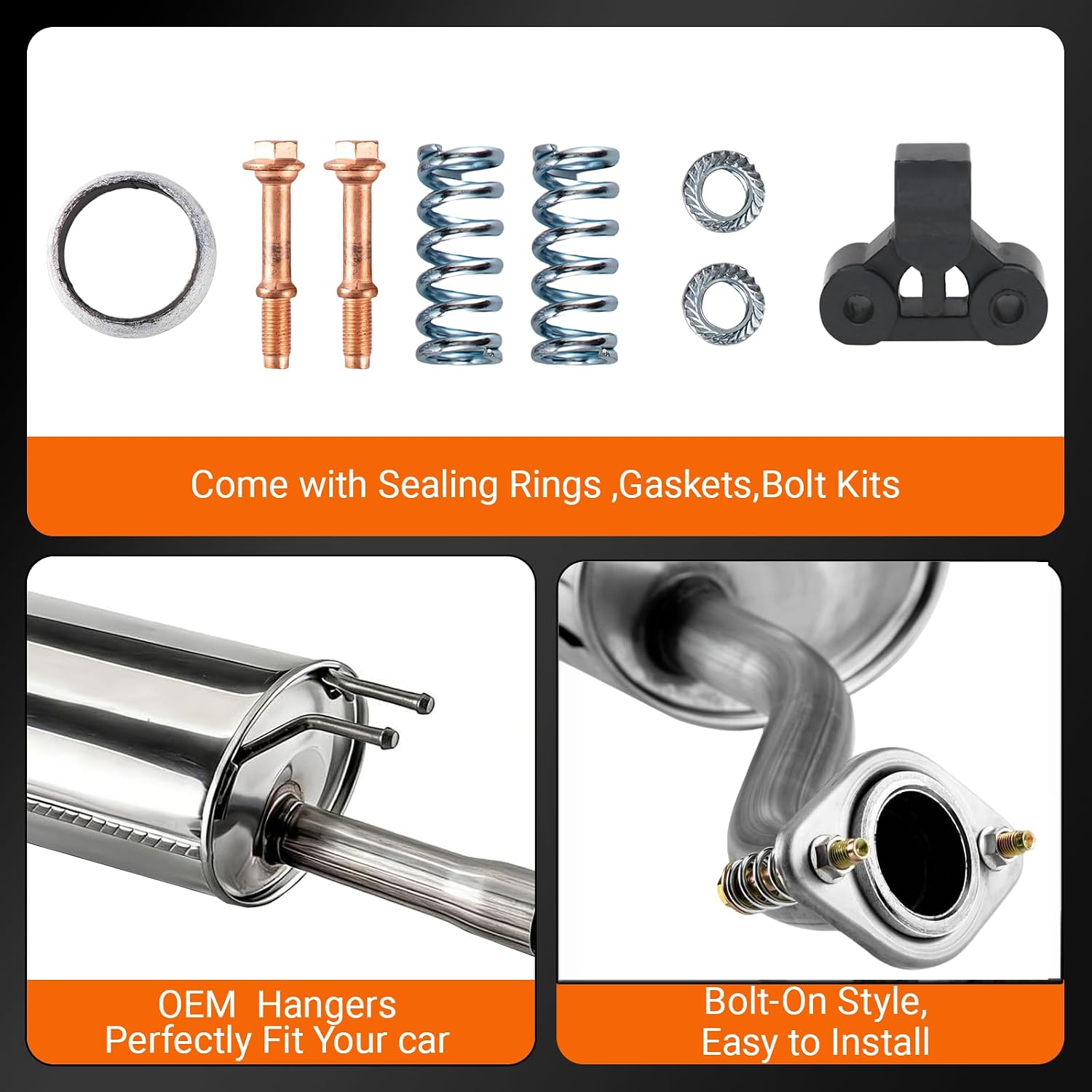 100% Stainless Steel Rear Exhaust Muffler OEM Bolt On Pipes Direct Fit For 2006-2011 Honda Civic 1.8L and 2006-2011 Honda Civic Hybrid 1.3L-Include Gasket + Bolt kit + Exhaust Mount Hanger HC08