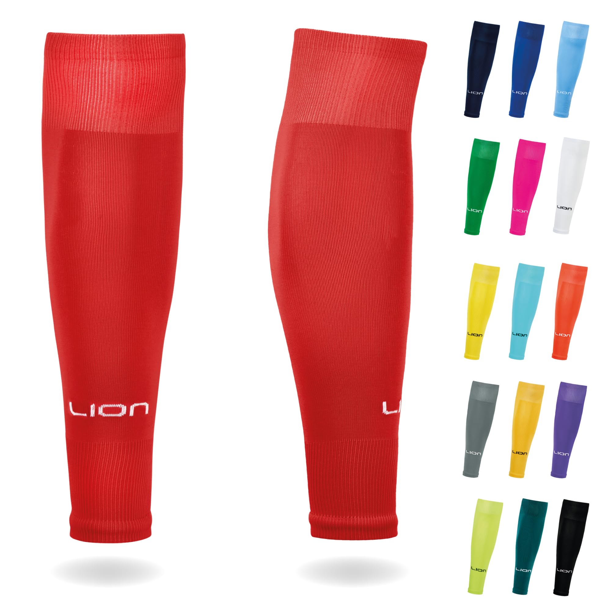 Lion Sportswear Red Kids/Youth Football Sock Sleeves To Accompany Grip Socks - Fits Over Calf/Shin Pads - Variety Of Colors To Match Your Team Kit (Red)