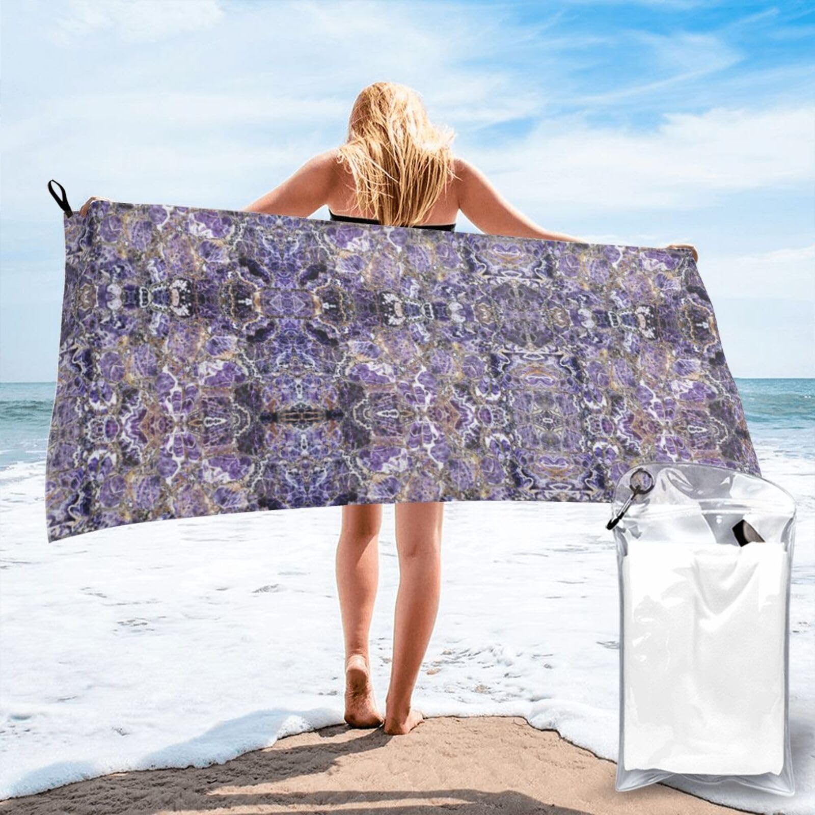 FHIZOAL Marble Purple Quick Dry Towel Microfibre Towel Super Absorbent Ultra Compact Gym Sports Beach Camping Travel