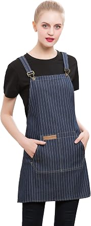 Denim Cross-Back Chef Bib Apron with Pockets for Men and Women