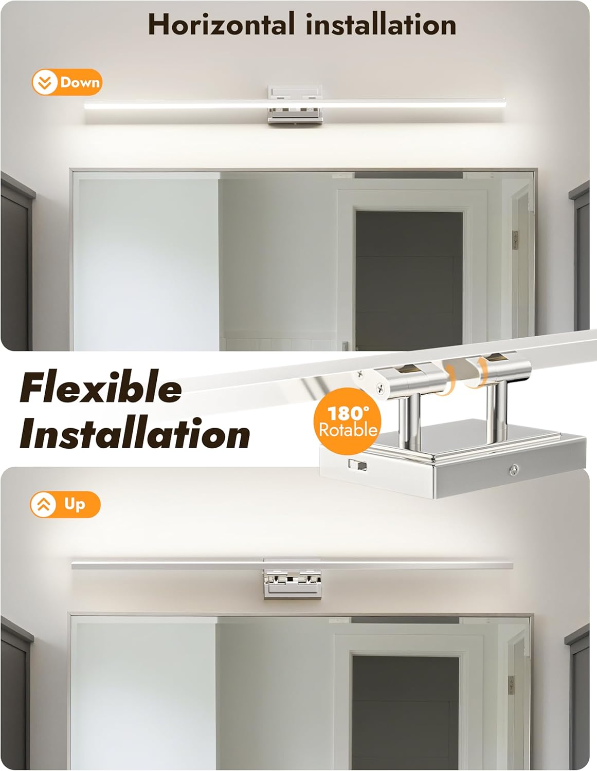 NIORSUN 48 Inch Modern Bathroom Light Fixture, 30W 5CCT Dimmable LED Chrome Bathroom Vanity Lights Over Mirror, Vanity Lights for Bathrooms Restroom Mirror- ETL Certified