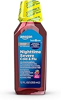 Amazon Basic Care Nighttime Severe Cold & Flu Max Strength Syrup, Mixed Berry Flavor, 12 fl oz - Multi-Symptom Relief for Adults & Kids 12+