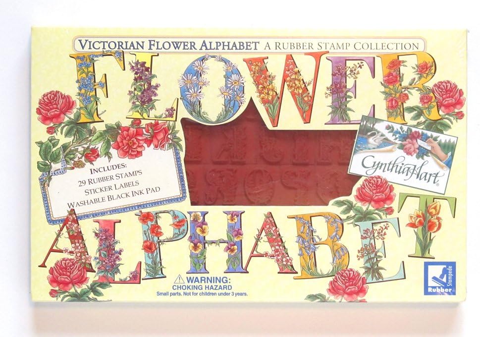 Rubber Stamps Victorian Flower Alphabet ; Set of 29 with Black Ink Pad