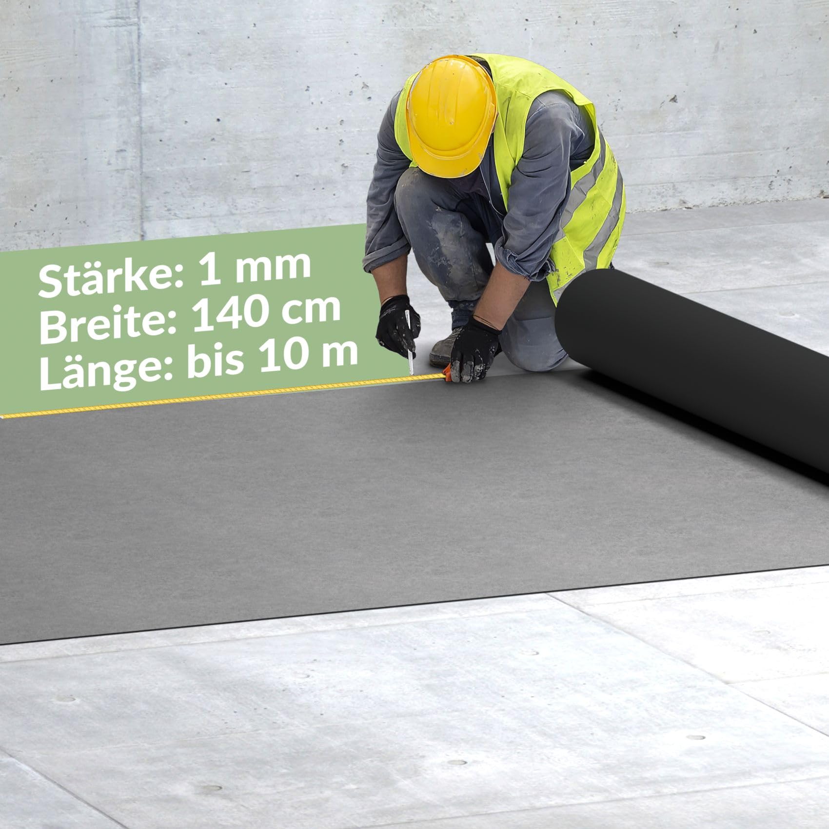 Revêtement de sol en PVC vendu au mètre, revêtement de sol en vinyle, 140 cm de large, aspect béton uni, gris, 600 x 140 cm