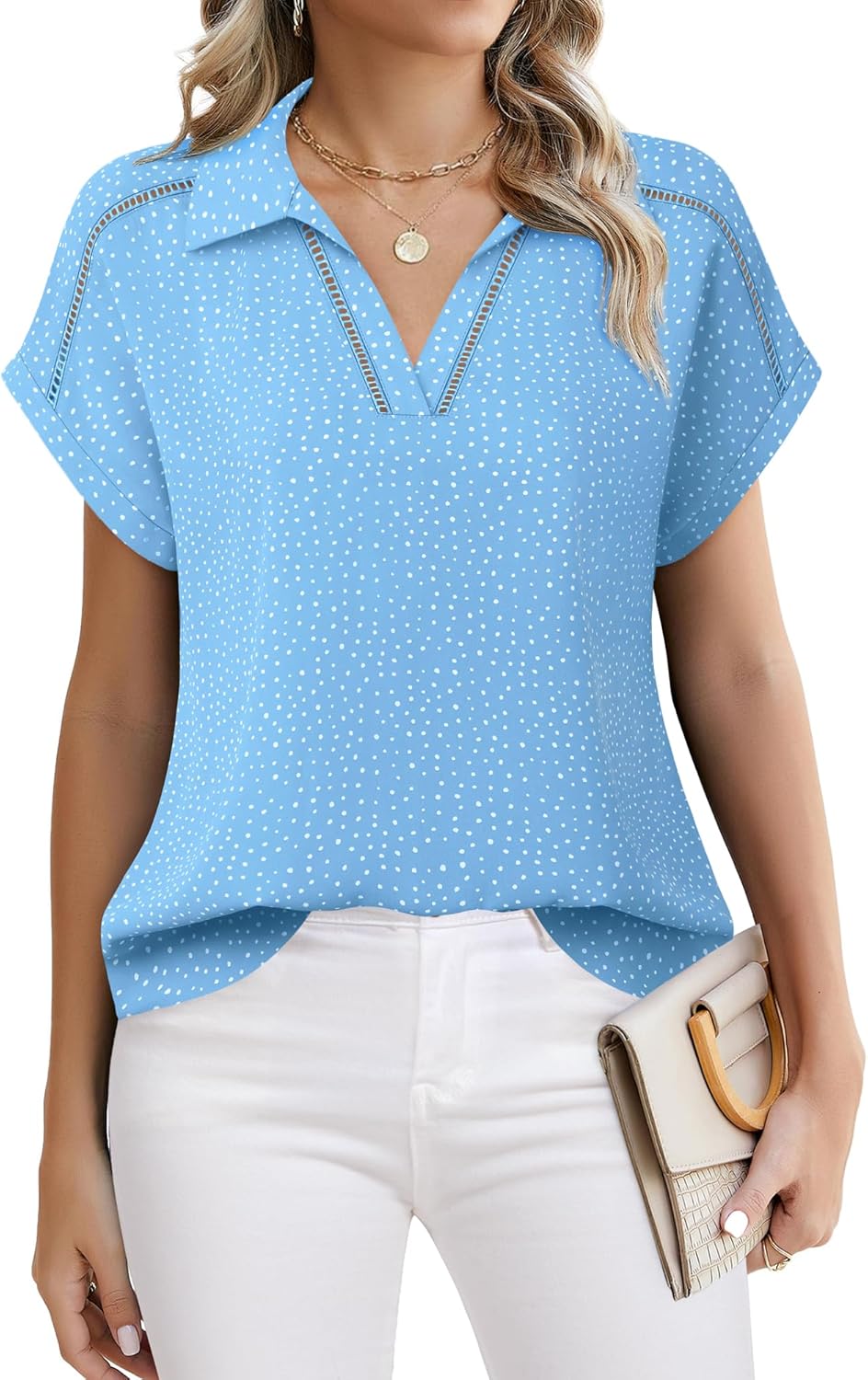 Timeson Women’s Short Sleeve Chiffon Blouses Office Work Dress Shirts Business Casual Tops