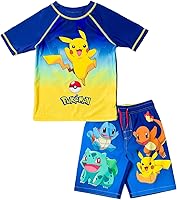 Pokémon Pikachu UPF 50+ Rash Guard & Swim Trunks Set - Kids to Adult Sizes 4-Large
