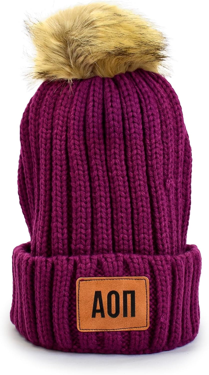 Sorority Shop Alpha Omicron Pi ポンポン付きビーニー帽 マルーン