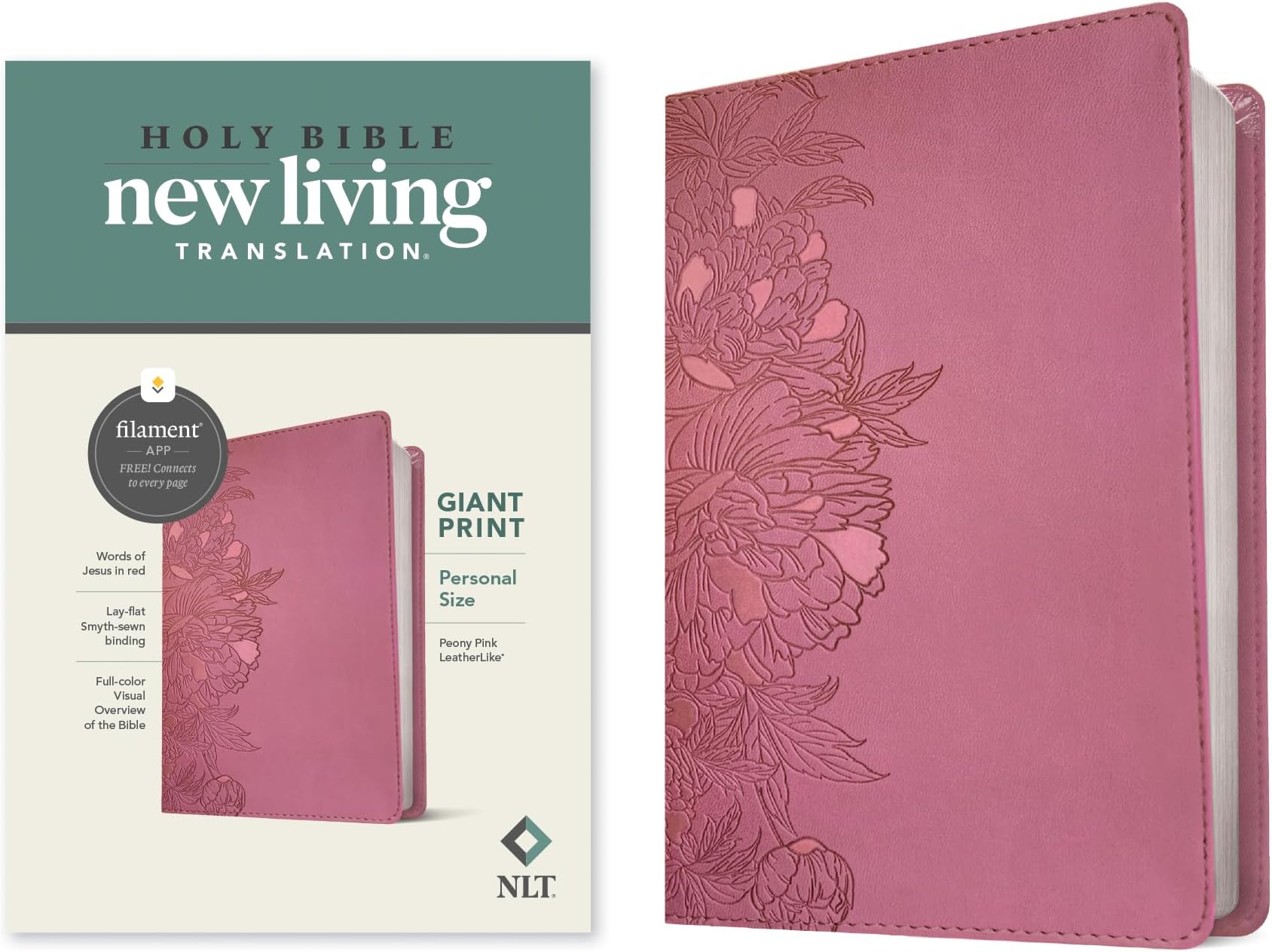 Holy Bible: New Living Translation, Peony Pink, Leatherlike, Personal Size, Giant Print