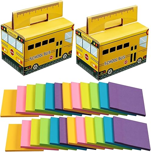 Tenceur 48 notas adhesivas de regalo de Navidad para profesores con caja de autobús escolar, paquete de valor de aula, varios colores, post