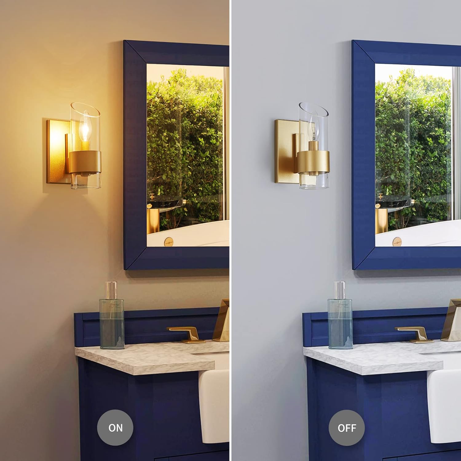 WUZUPS Set of 2 1-Light Bathroom Wall Light Fixture Over Mirror Class Shade Morden Vanity Scones for Bathroom Bedroom Living Room, E12 Base, Gold