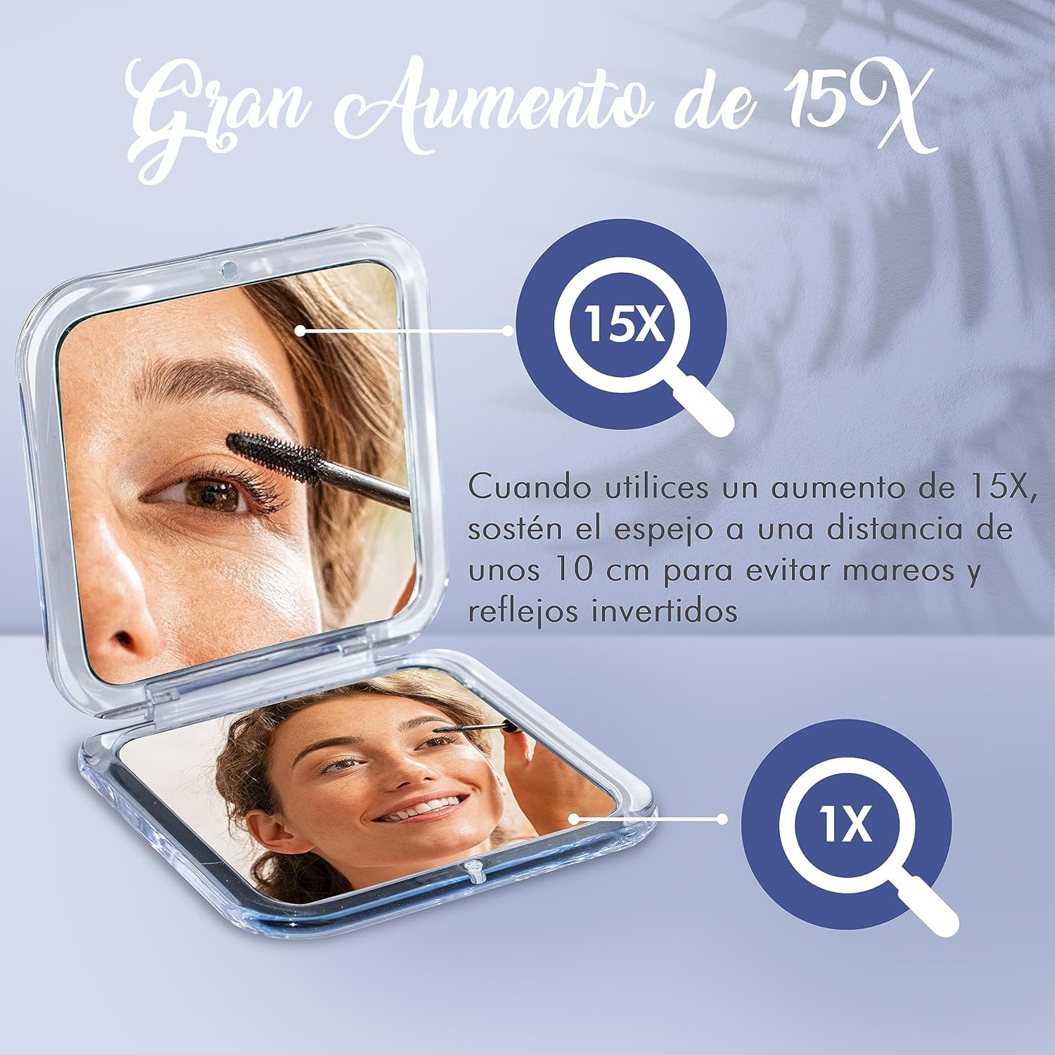 Mirrorvana Espejo de Bolsillo con Aumento 15X Plegable Portátil Maquillaje Plata