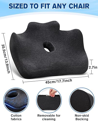 Miniatura 6 de WEEKSUN Cojín para silla de oficina, cojines de asiento de espuma viscoelástica, innovador cojín para aliviar el dolor de hemorroides y coxis, cojín