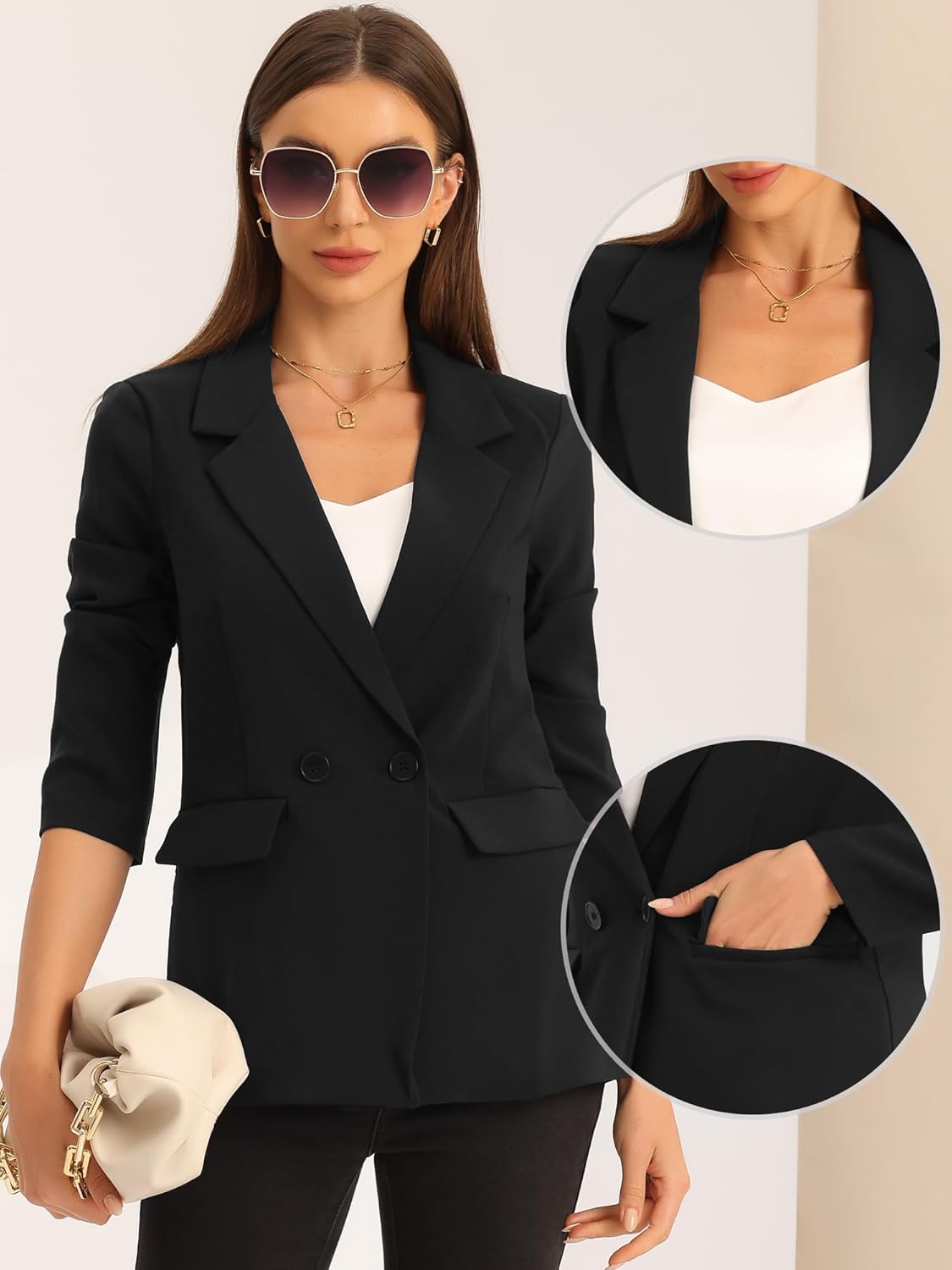 Allegra K Double Breasted Work Office Blazer for Women Long Sleeve Blazers Suit Jacket with Pocket Fall Fashion - Image 2