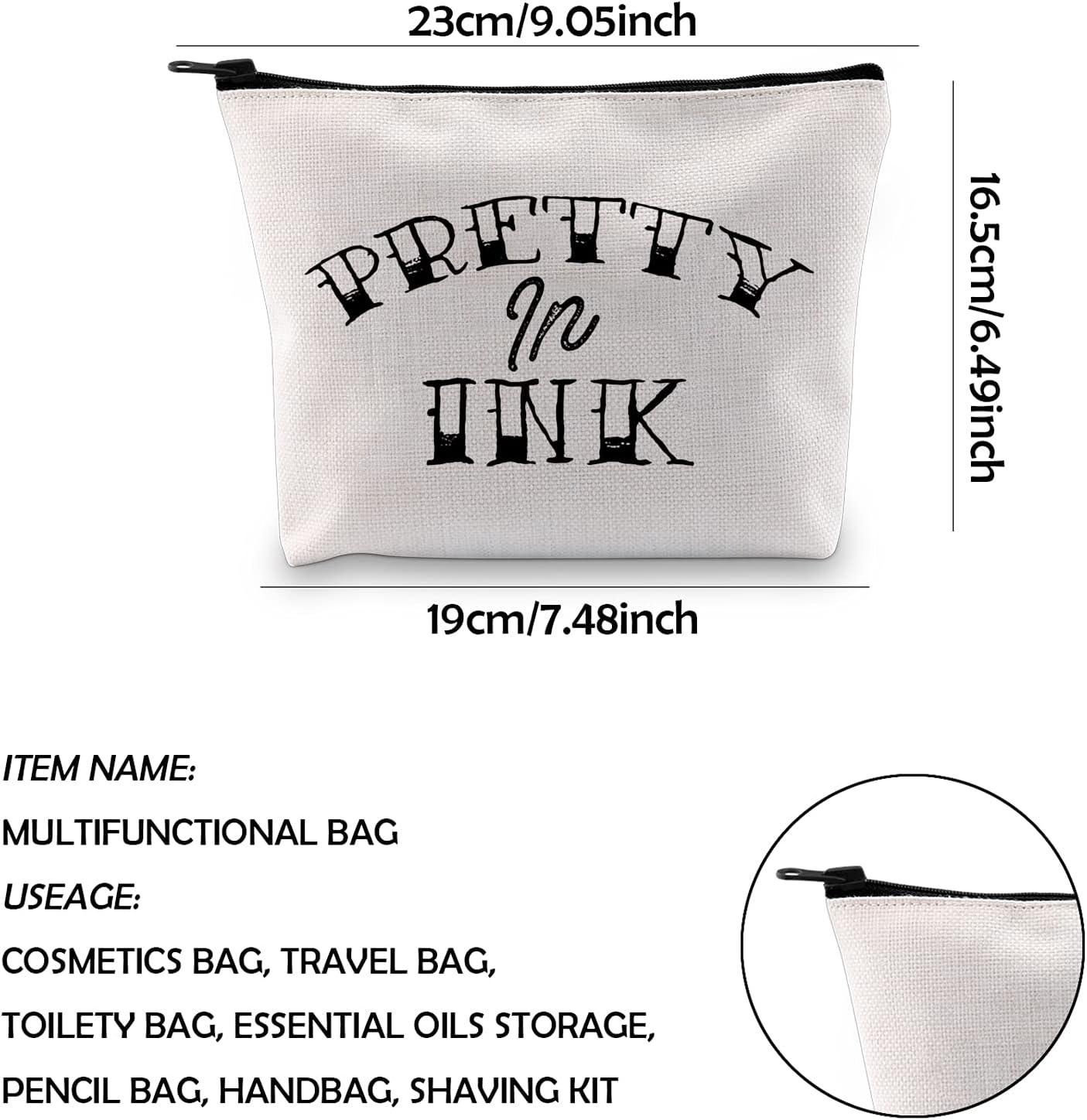 WCGXKO Tattoo Lover Gift Tattoo Artists Gift Pretty in Ink Addicted to Ink Zipper Pouch Makeup Bag (Pretty in Ink)