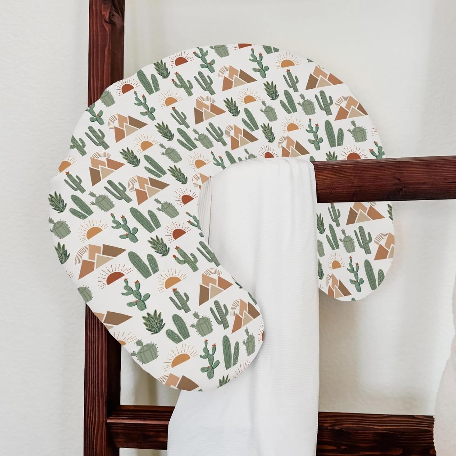 Boho Western Cactus Desert Nursing Pillow Covers Watercolor Southwest Mountain Sun Soft Stretchy Nursing Cover for Breastfeeding Pillows Wild West Pillow Slipcover for Baby Girls Boys Newborn