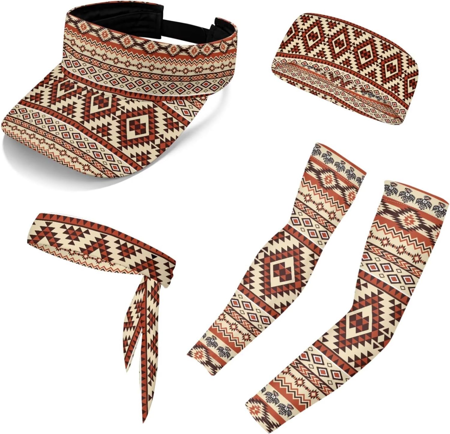 Binienty 5PCS Summer Outdoor Accessories, Matching Compression Arm Sleeves, Sun Visor and Headbands for Women Men