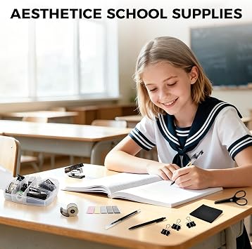 Mini Office Supply Kit, Mini Stapler with Staples and Tape Dispenser Set, Mini School Supplies Kit Includes Sticky Notes Index Tabs Gel Pens for Office & School (Black)