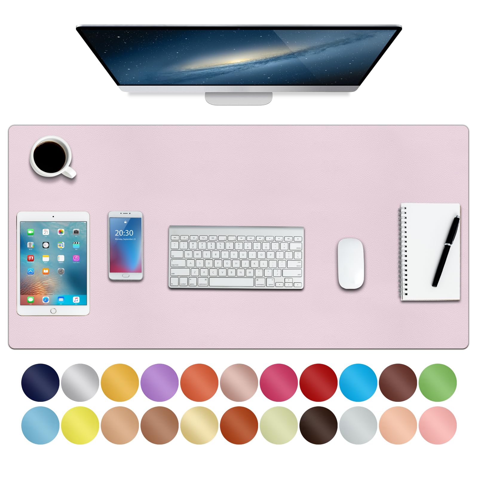 Boutilon Leather Mouse Pad,Extended Desk Pad for Keyboard and Mouse Non-Slip Study Desk Writing Pad Desktop Protector for Home Office Accessories,35"x 17"(L-Light Pink)