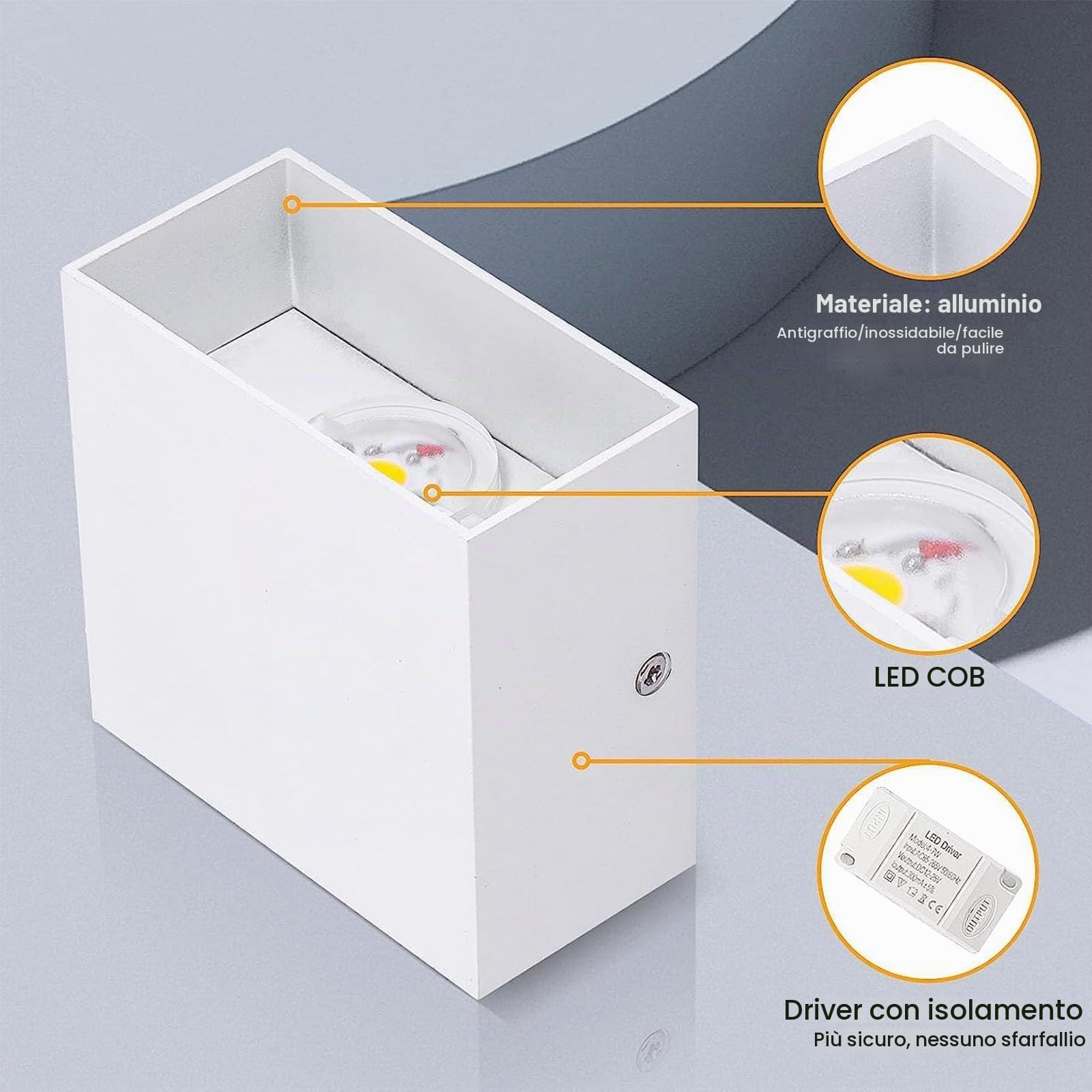 OOWOLF 4 Pezzi Applique parete Interno LED, 6W Caldo 3000K Lampada da Parete Alluminio Quadrata Lampada Muro per Soggiorno Camera da Letto Corridoio Scale Cucina Sala da Pranzo