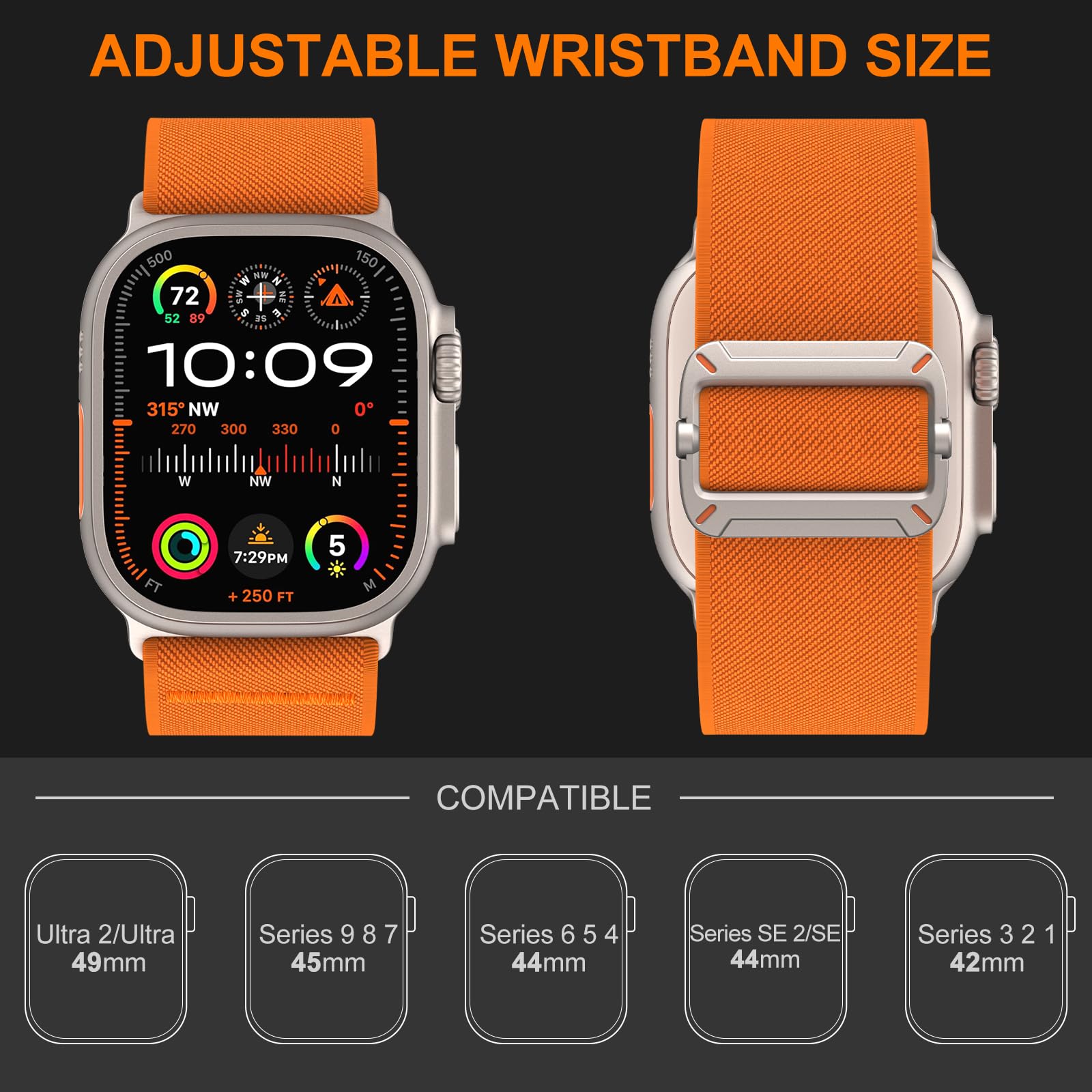 Yoohoo cinturino compatibile con cinturino Apple Watch Ultra/Ultra 2 per cinturino apple watch 44mm 45mm 46mm 49mm 42mm, nylon cinturino sportivo per iWatch Ultra SE serie 10 9 8 7 6 5 4 3 2 1, uomo