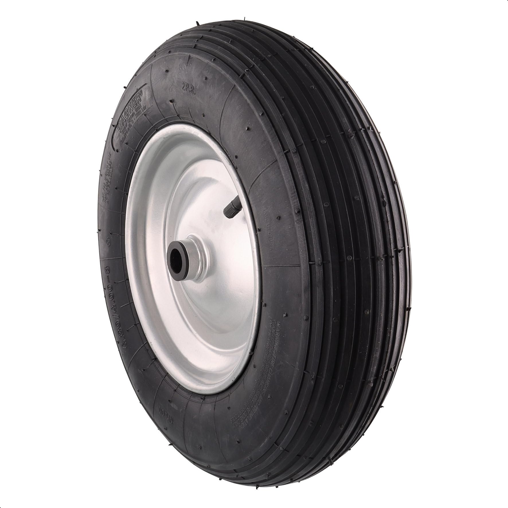 WAGNER Schubkarrenrad - LUFTBEREIFT - Durchmesser Ø Rad 400 x 90 mm, Achsloch 20 mm, Stahlblechfelge, PAK geprüft, Tragkraft 150 kg - 04940001