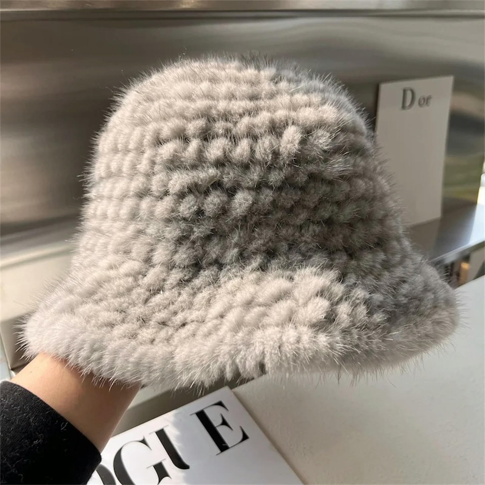 Czapka damska Puszysty Fisherman Kapelusz Miękki Zimowy Faux Fur Fuzzy Furry Ciepły kapelusz Zagęścić Szeroki Brim Plush-One Size