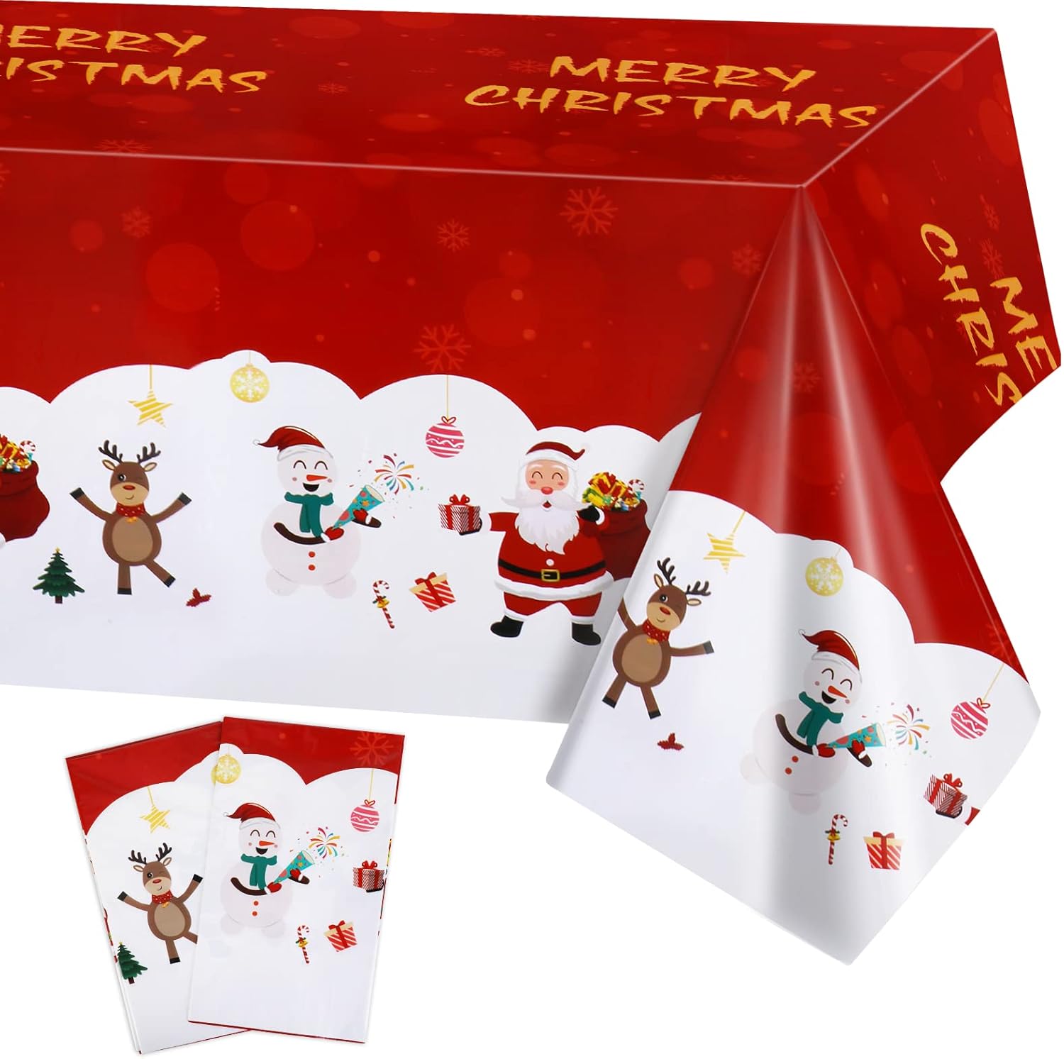 2 Pack Christmas Table Cloth, Christmas Tree Snowman Elk Santa Claus