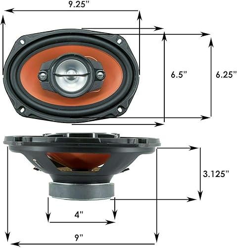 Miniatura 7 de 4xAudiobank AB790 6X9-Inch 4-Way 2nd-Gen Blue Car Audio estéreo coaxial Altavoces coaxiales 1000 vatios de potencia máxima 300 vatios RMSpar
