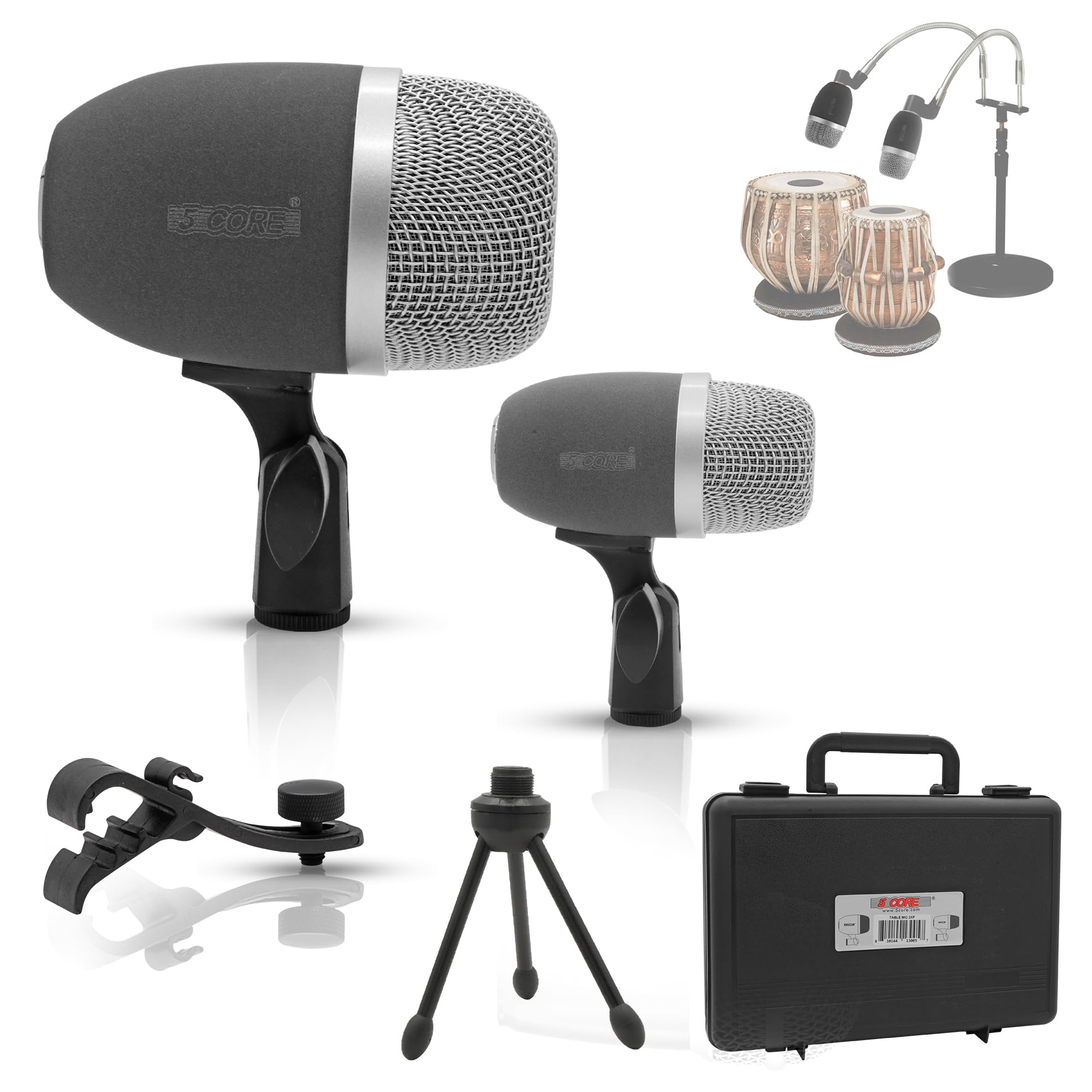 5 CORE Tabla Mic XLR Wired Uni Directional Snare Tom Kick Instrument Microphone with Dynamic Moving Coil Swivel Mount Steel Mesh Grille Included Mini Tripod Rim Mount Tabla MIC 2XP
