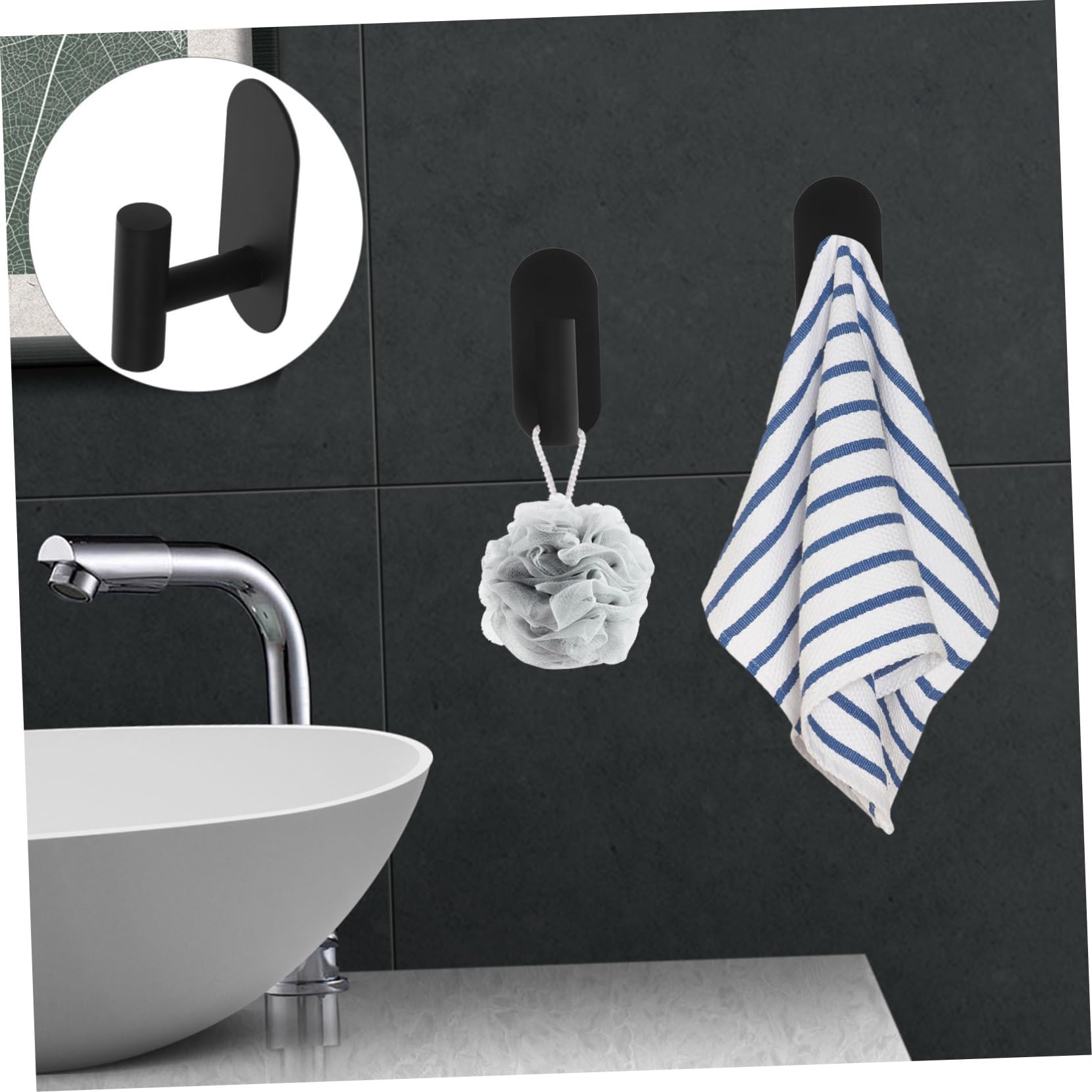 POPETPOP Gancho Adhesivo De Acero Inoxidable Mate Gancho Pegajoso Percha Colgante Soporte De Pared Con Gancho Para Toallas Ganchos Para Toallas Black 2 Piezas X 4