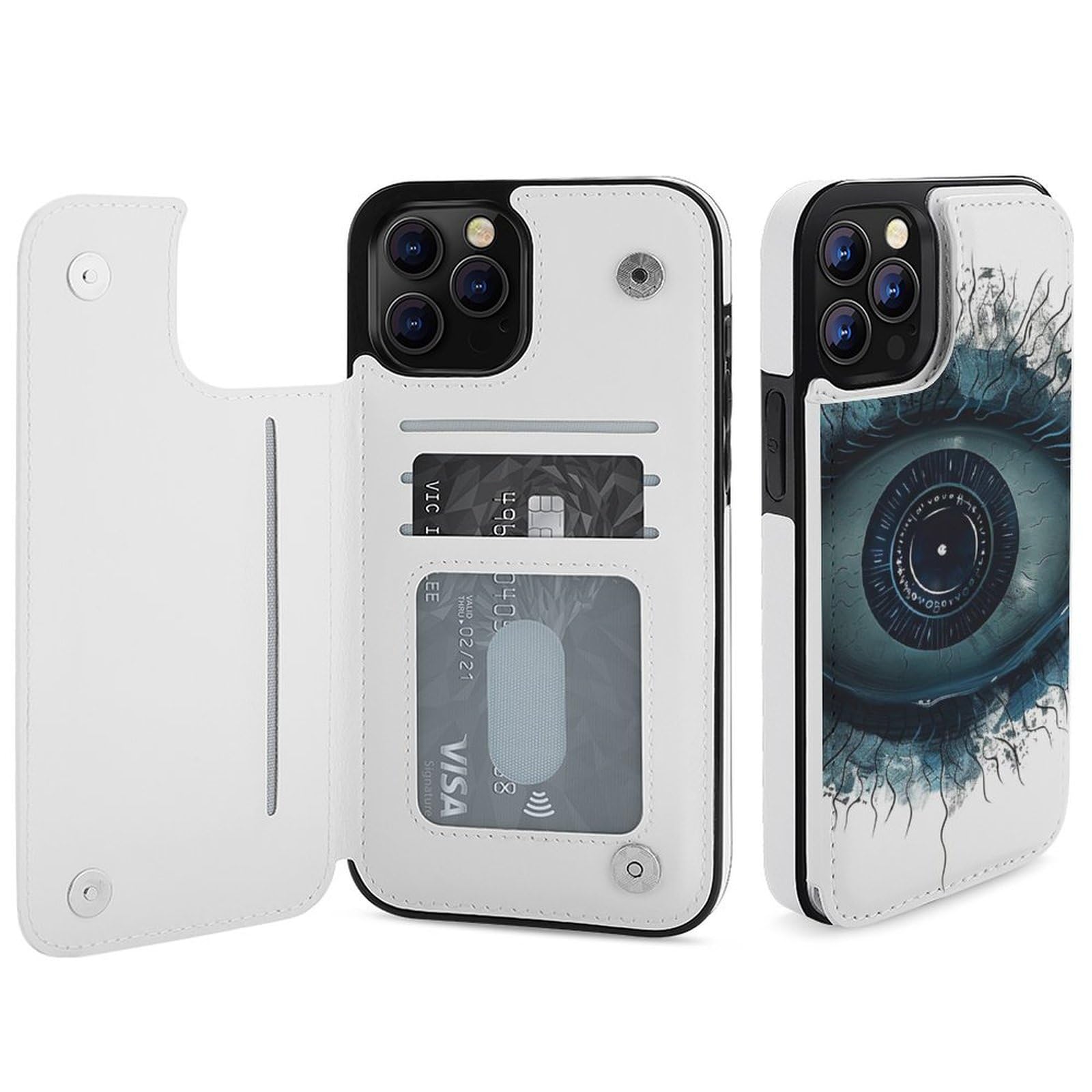 Fundas tipo cartera para iPhone 12 Pro Max, diseño de mal de ojo, funda de piel con ranuras para tarjetas