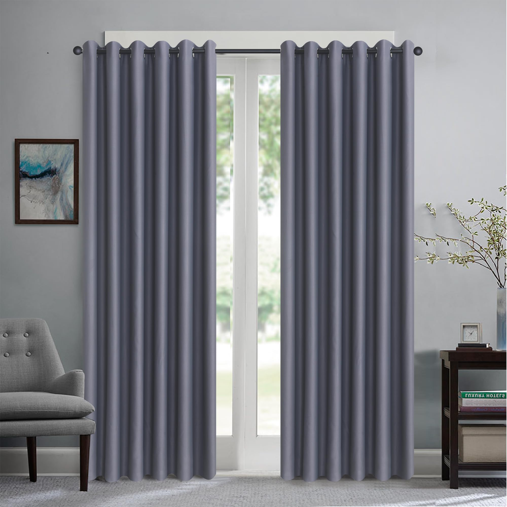 WEAVERS: Luxury Heavy Thick Semi-Blackout Curtains for Bedroom, Living Room and Office - Energy Saving Light Blocking Thermal Insulated Curtains with Eyelets Ring Top. (Grey - 46" x 72")